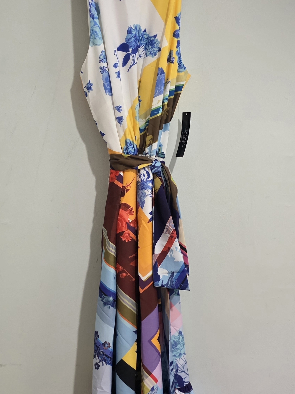 Tahari Multicolor Floral & Geometric Maxi Dress in Blue, Yellow, Brown